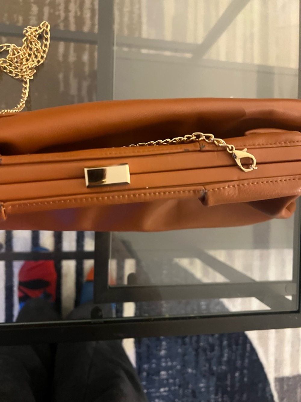 Brown Leatherette Chain-Handle Clutch Bag - Picture 2 of 4